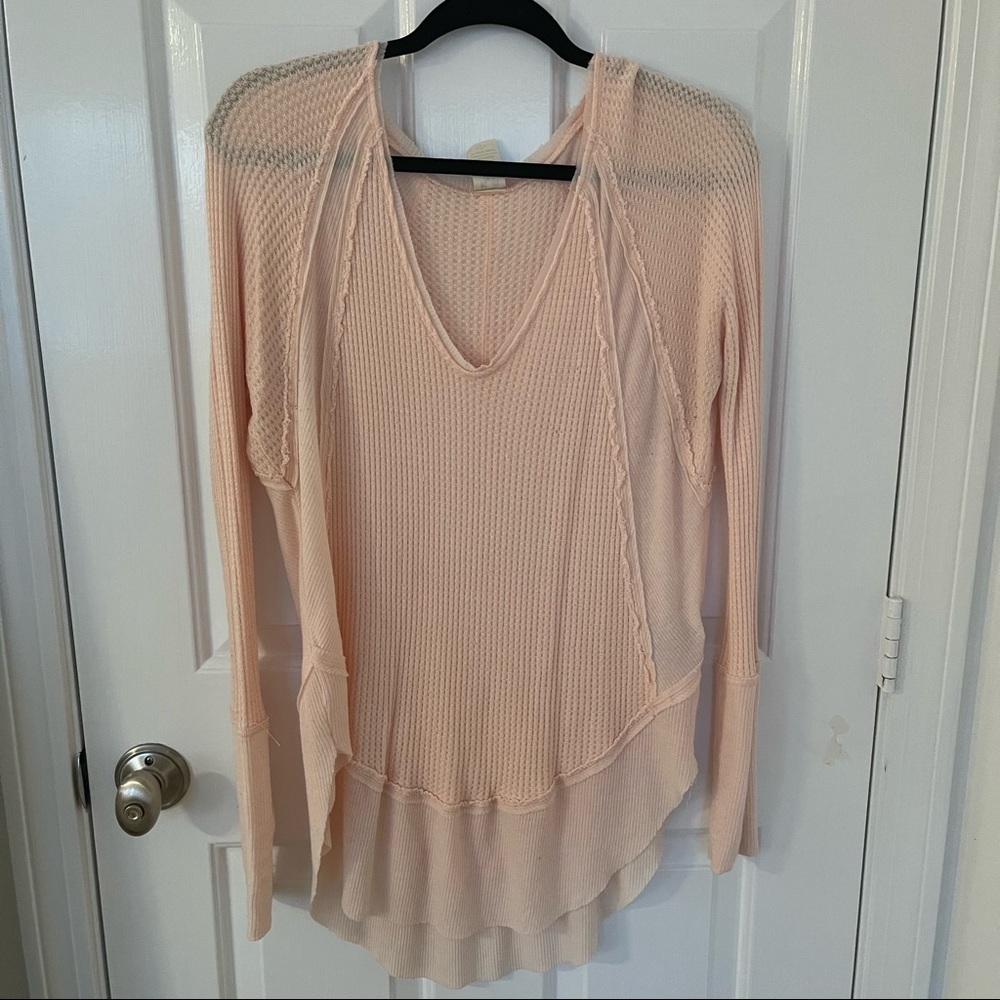 🎉HOST PICK🎉 NWOT Free People pink Drippy long sleeve waffle print shirt - Picture 2 of 8